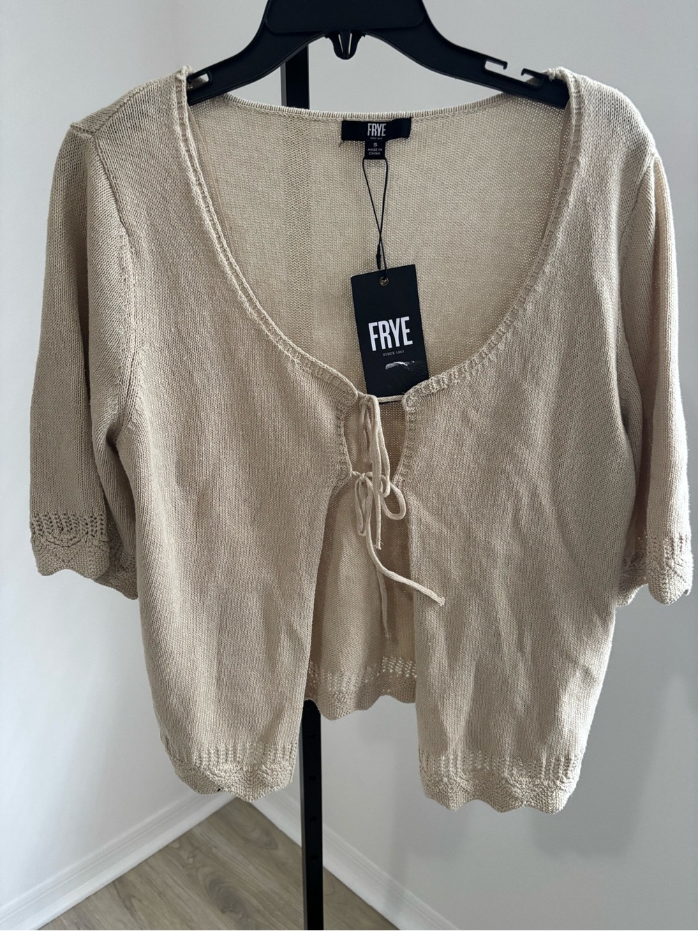 FRYE Oyster Tan Cardigan knit with  lace ties